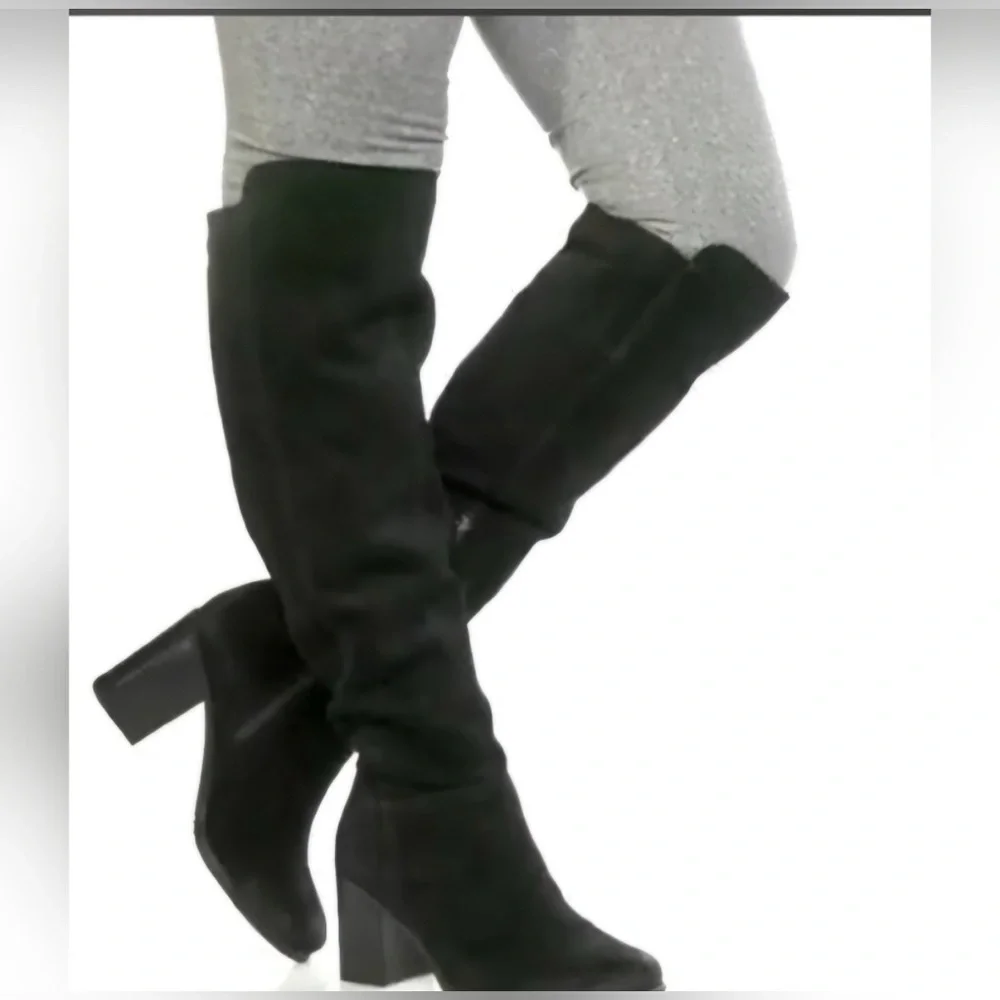 NATURALIZER KYRIE BLACK SUEDE OVER THE KNEE BOOTS SIZE 7 WIDE HEEL 3.75”